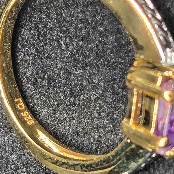 Elegant Purple Amethyst Gold Plated Sterling Silver Ring - Picture 5 of 6